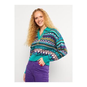 LC Waikiki Women's Polo Neck Patterned Long Sleeve Knitwear Sweater