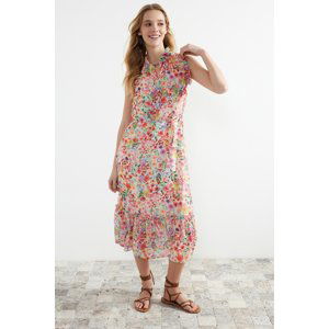 Trendyol Pink A-Line Midi Lined Patterned Woven Dress