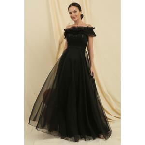 By Saygı Lined Long Tulle Dress with Beading Embroidered Top