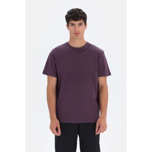Dagi Plum Men's Collar Print Detailed T-Shirt
