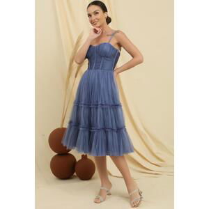 By Saygı Rope Strap Strapless Underwire Lined Jupons Tulle Tiered Tulle Short Dress