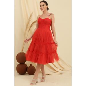 By Saygı Rope Strap Strapless Underwire Lined Jupons Tulle Tiered Tulle Short Dress