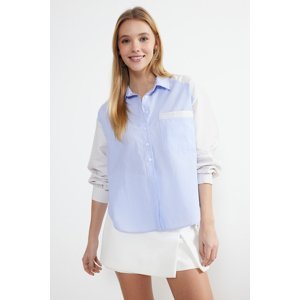 Trendyol Blue Striped Color Blocked Parachute Garni Fabric Oversize/Wide Fit Woven Shirt