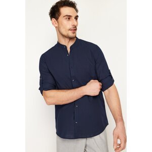 Trendyol Dark Navy Slim Fit Basic Prevailing Collar Epaulets 100% Cotton Shirt