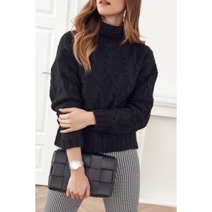 Warm turtleneck for women with patterns, black