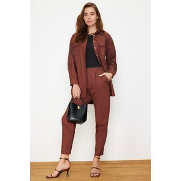 Trendyol Dark Brown Pocket Detailed Snap Closure Shirt-Pants Woven Suit