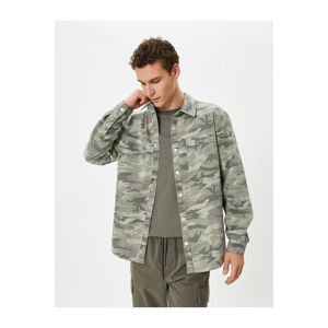 Koton Camouflage Shirt Pocket Detailed Classic Collar Snap Buttons