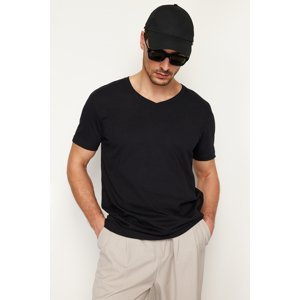 Trendyol Black Regular/Regular Fit V-Neck Basic 100% Cotton T-Shirt