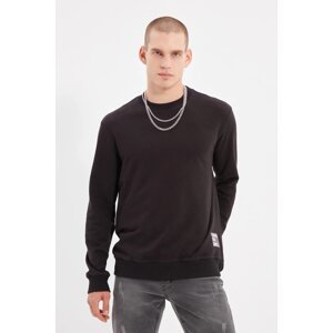 Trendyol Men's Black Crew Neck Regular/Real Fit Slogan Label Sweatshirt