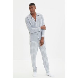 Trendyol Gray Regular Fit Piping Detailed Knitted Pajamas Set