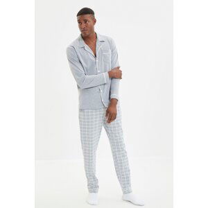 Trendyol Men's Gray Regular Fit Top Bib Detailed Knitted Pajamas Set.