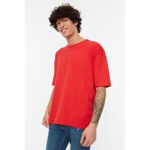 Trendyol Red Basic 100% Cotton Crew Neck Oversize/Wide Fit Short Sleeve T-Shirt