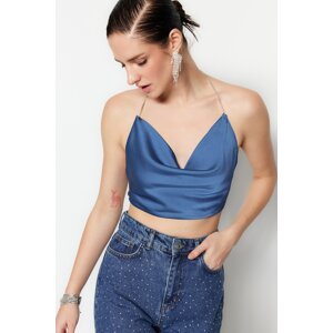 Trendyol Indigo Stone Strap Detailed Satin Bustier