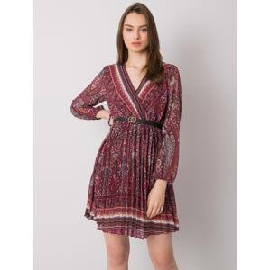 Chestnut pleated dress with Carmona patterns