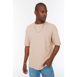 Trendyol Camel Oversize/Wide-Fit Crew Neck Short Sleeve Basic Textured T-shirt