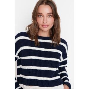 Trendyol Navy Blue Crop Basic pruhovaný pletený sveter