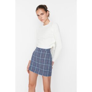 Trendyol Indigo Checked Tweed Fabric Mini Woven Skirt