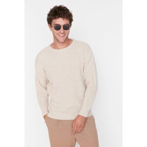 Trendyol Men's Beige Oversize Fit Wide Fit Crew Neck Basic Knitwear Sweater