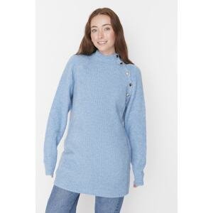Trendyol Light Blue stojaci golier Pletený sveter s gombíkmi