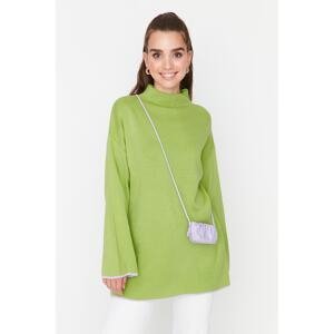 Trendyol zelený stojaci golier Pletený sveter so španielskymi rukávmi