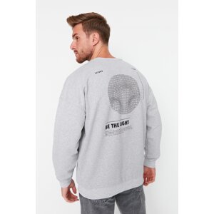 Trendyol Men's Gray Oversized/Wide-Fit Crew Neck Long Sleeve Fleece Mystical Print Sweatshirt.