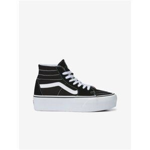 Čierne dámske členkové kožené tenisky na platforme VANS Sk8-Hi Tapered Stackform