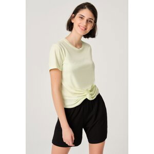 Dagi Women's Mint Green Modal Tie Crop Basic T-shirt