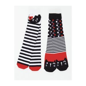 Mushi Striped Cats Girls Kids Knee High Socks 2-Set