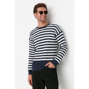 Trendyol Indigo Crew Neck Oversize Striped Knitwear Sweater
