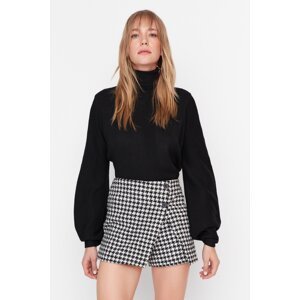 Trendyol Black Houndstooth Patterned Woven Short Skirt