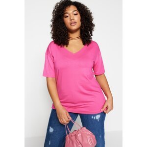 Trendyol Curve Pink Collar Detailed Knitted T-Shirt