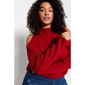 Trendyol Curve červený vystrihnutý detailný pletený sveter