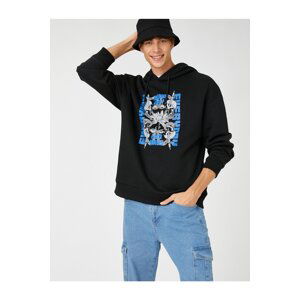 Koton Hooded Oversize Sweatshirt Raised Skull Printed