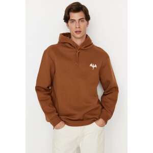 Trendyol Men's Brown Regular/Real Cut Animal Embroidered Fleece Sweatshirt