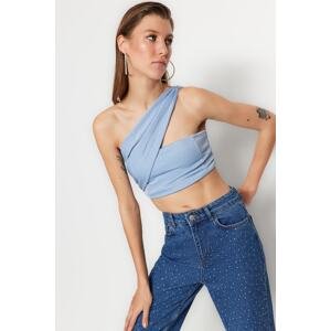 Trendyol Blue Crop Knitted Shiny Bustier