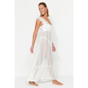 Trendyol biele maxi tkané volánové plážové šaty