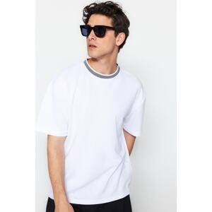 Trendyol Limited Edition Basic White Relaxed/Comfortable Cut Knitwear Band Textured Pique T-Shirt