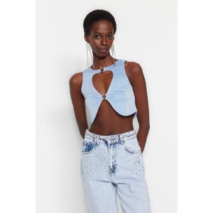 Trendyol Blue Crop Knitted Window/Cut Out Detailed Bustier with Accessories