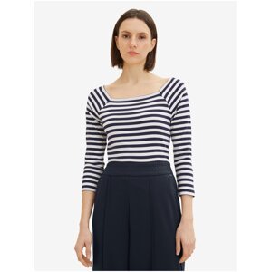 White and Blue Ladies Striped Long Sleeve T-Shirt Tom Tailor - Women