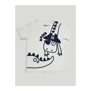 Denokids Pirate Dino Boys' White Combed Combed Cotton T-shirt