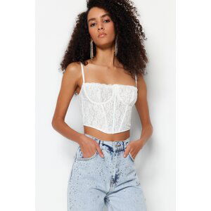 Trendyol Ecru Crop Podšité Korzetové Detaily Čipkovaný Bustier s Kotvami