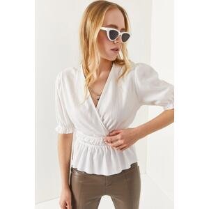 Olalook Women's White Double Breasted Blouse with Elastic Waist