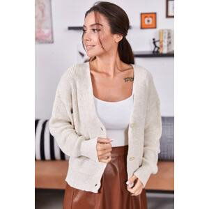 armonika Women's Ecru Thessaloniki Knit Buttoned Cardigan