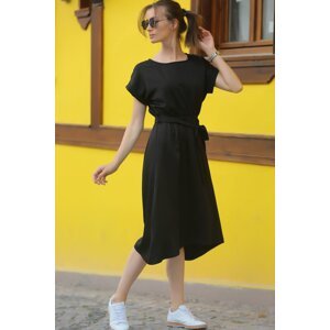 armonika Women's Black Elastic Tie Waist Dress