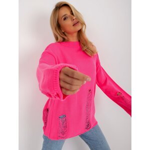 Fluo pink women's oversized sweater with wool