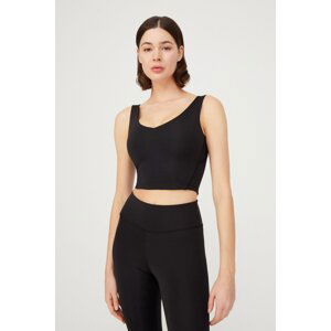 LOS OJOS Black V-Neck Lightly Support Covered Sports Bra.