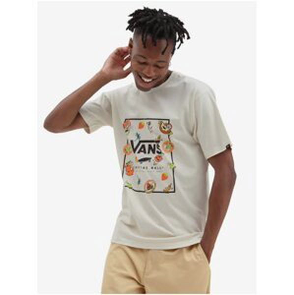 Cream Men's T-Shirt with VANS Mn Classic Print Box - Men