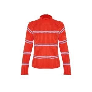 Trendyol oranžový pruhovaný stojaci pletený sveter