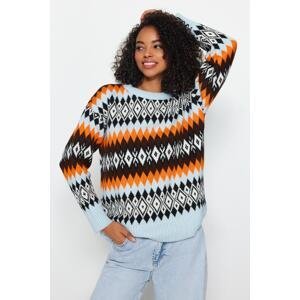 Trendyol Mint široký strih mäkká textúra, vzorovaný pletený sveter