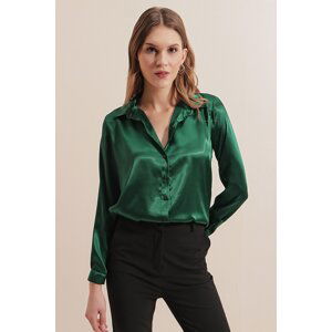 Bigdart 3964 Lightly Flowing Satin Shirt - Emerald Green